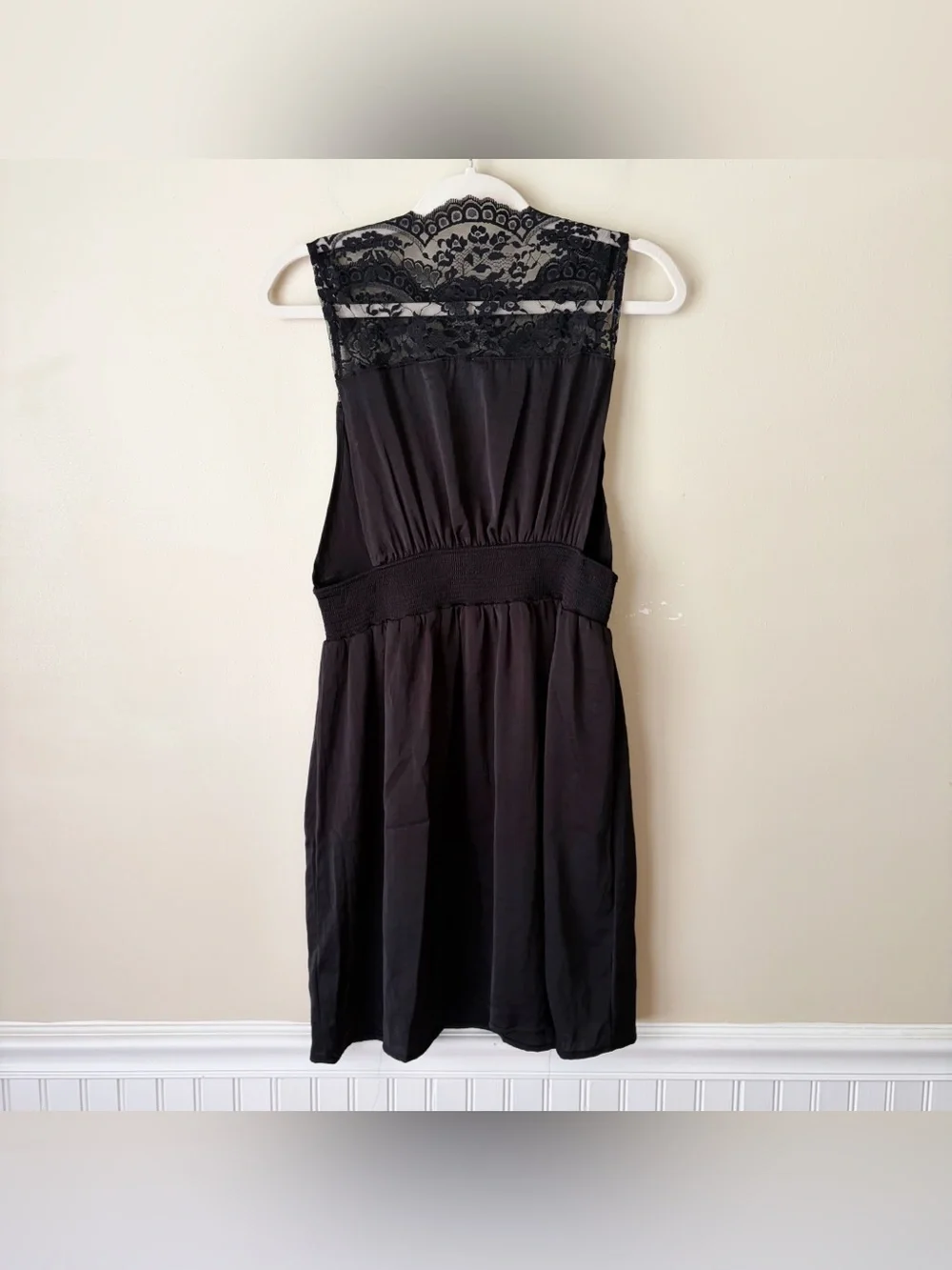 Free People | Sleeveless Floral Lace Neckline Mini Dress Black Small